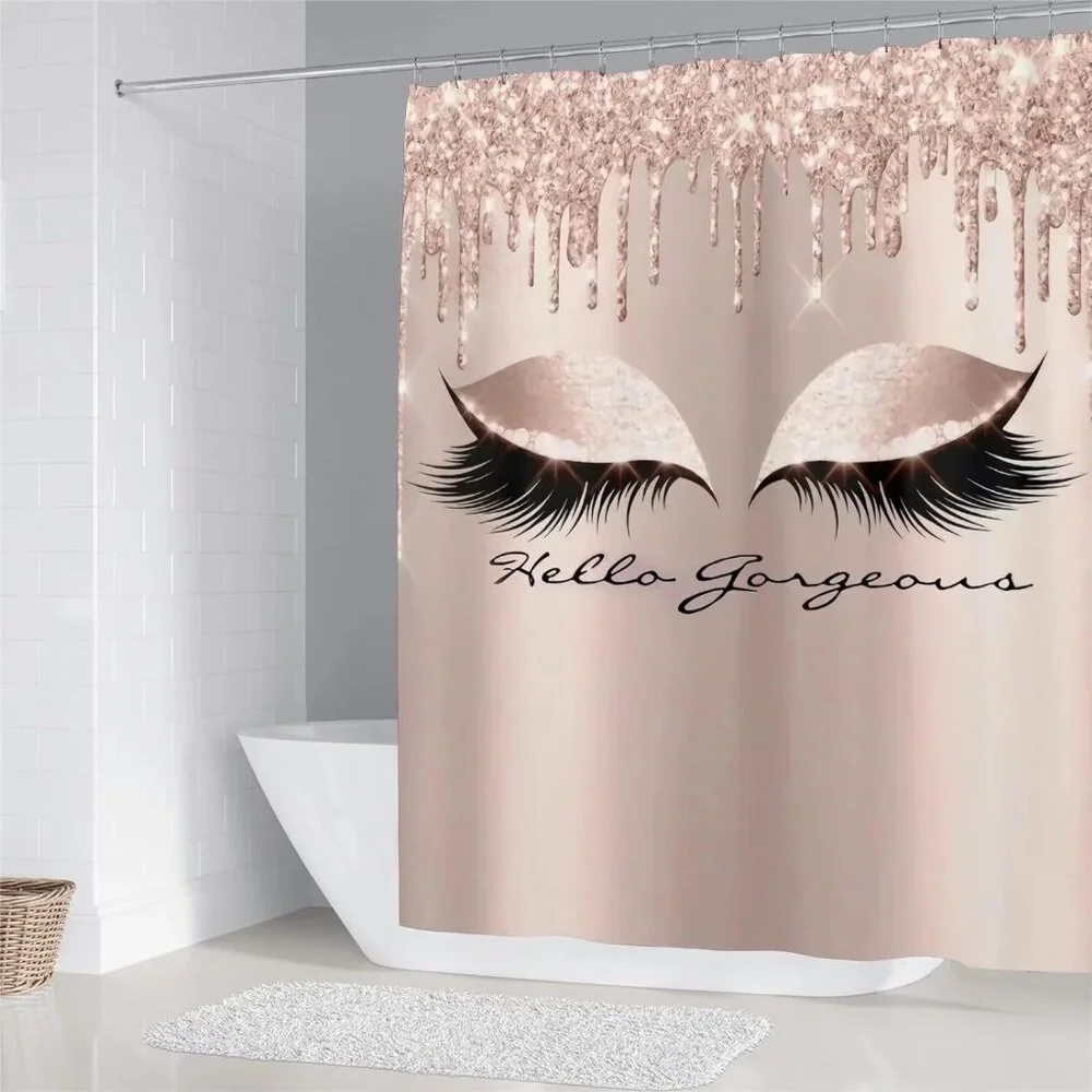 4PCS pretty eyelash shower curtain set